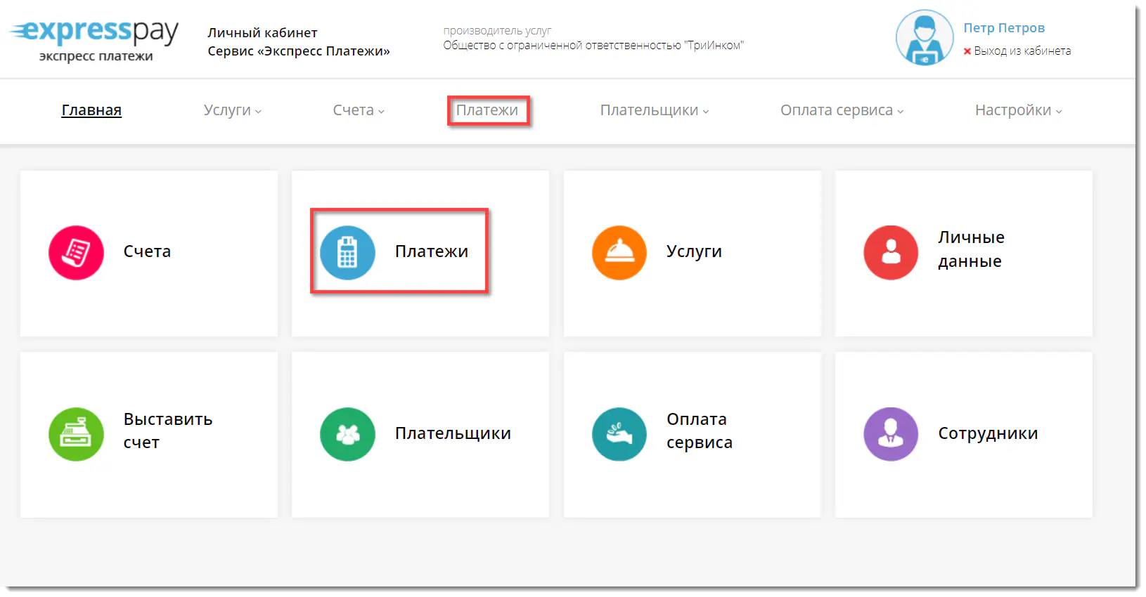 Раздел “Платежи” в личном кабинете